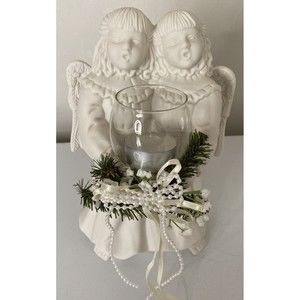 Vintage Bisque Porcelain Singing Angels Figures Holding Candle
